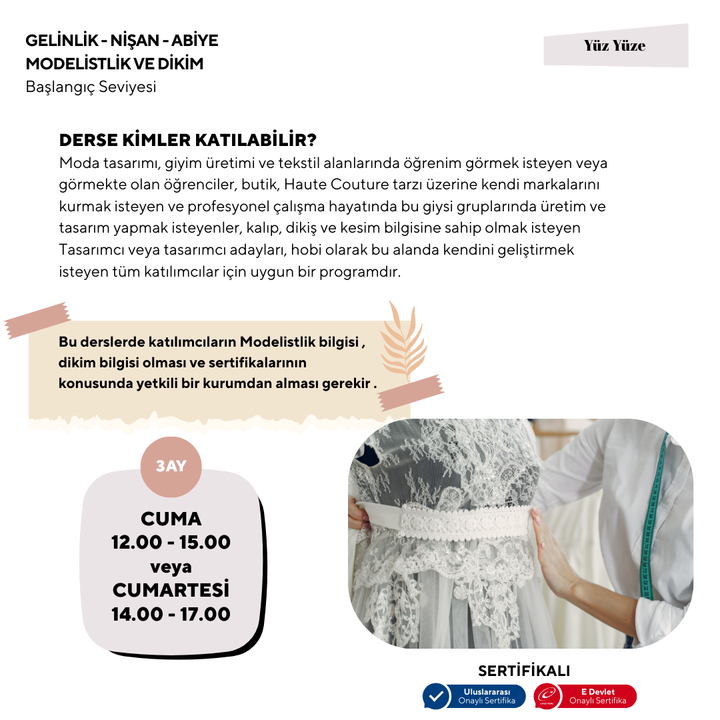 Gelinlik-Nişan-Abiye Modelistlik Ve Dikim  (Başlangıç Seviyesi)