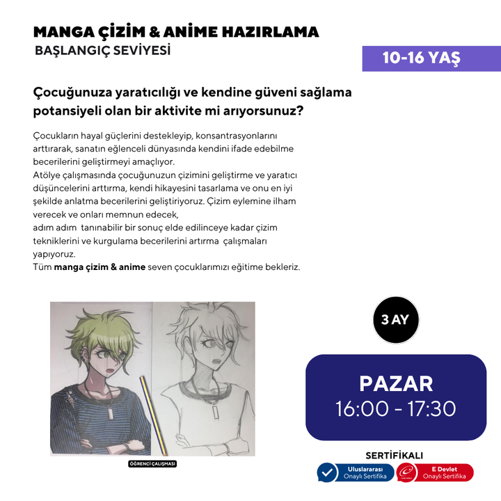 Manga Drawing and Anime Preparation (10-16 Years Old) - Face to Face