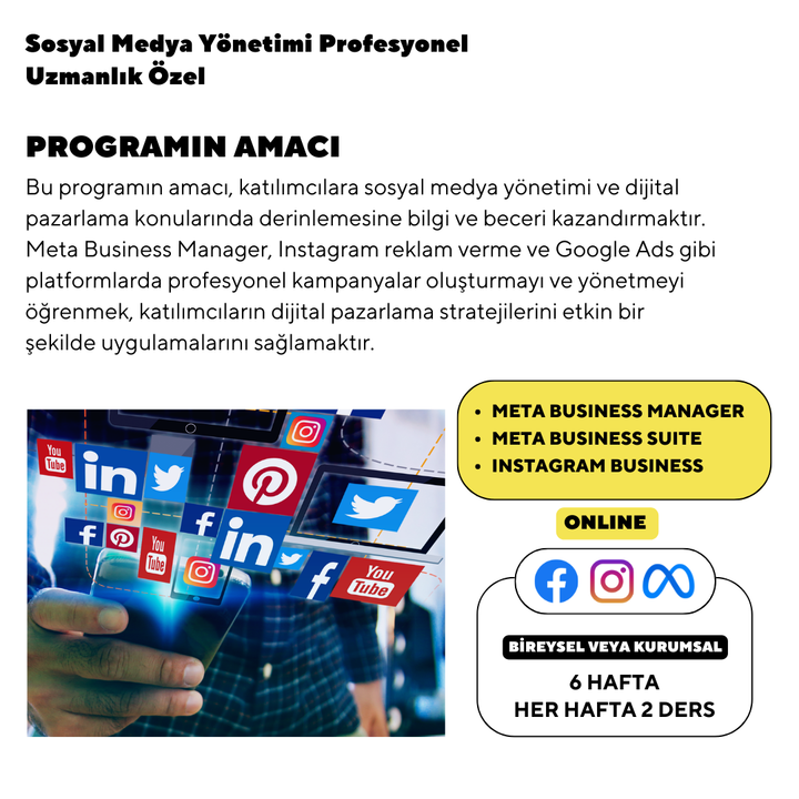 Sosyal Medya Yönetimi Profesyonel Uzmanlık Özel -Online Bire Bir