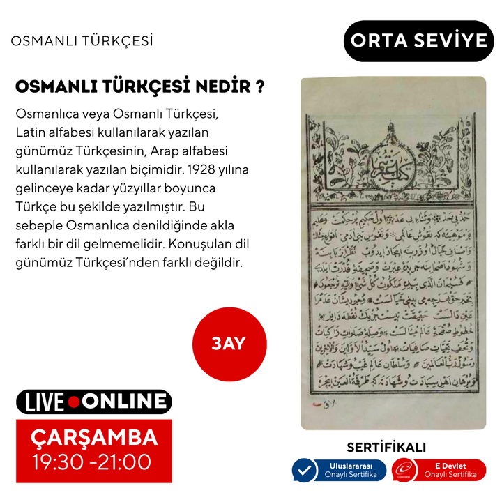 Ottoman Turkish (Online) Intermediate Level