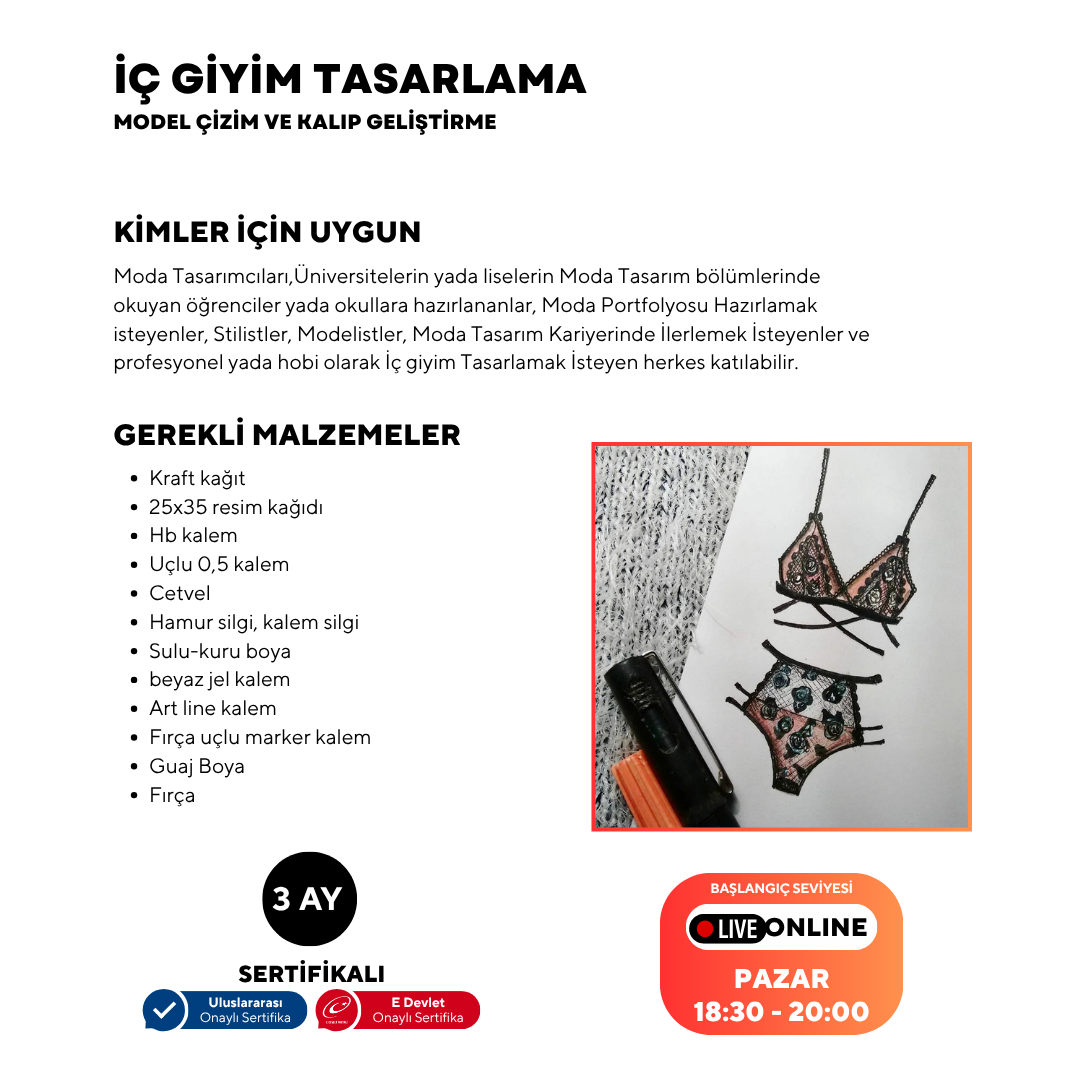 İç Giyim Tasarlama Model Çizim ve Kalıp Geliştirme -Başlangıç Seviyesi (Online)