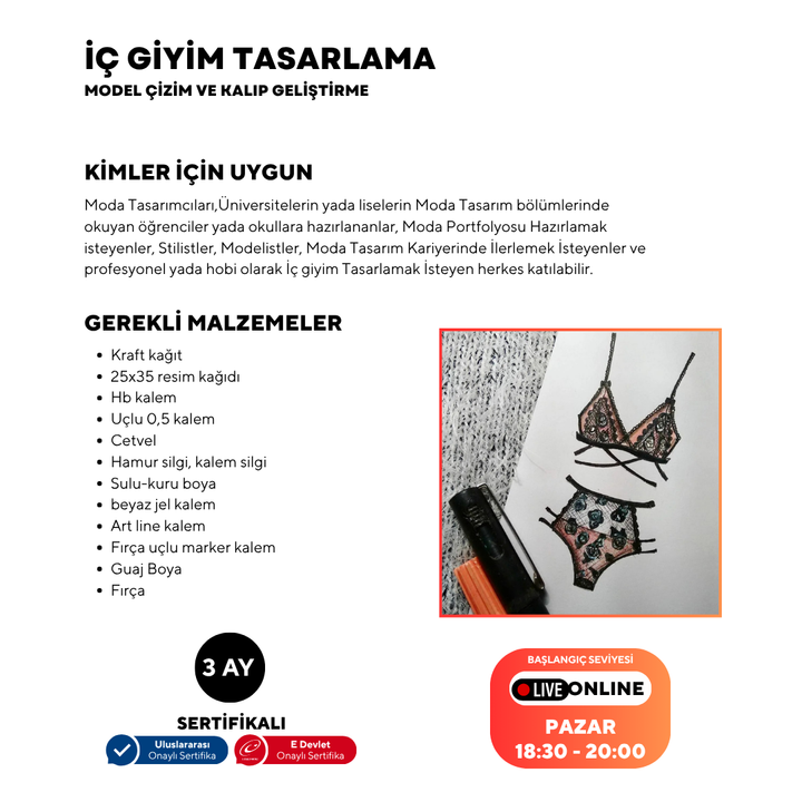 İç Giyim Tasarlama Model Çizim ve Kalıp Geliştirme -Başlangıç Seviyesi (Online)