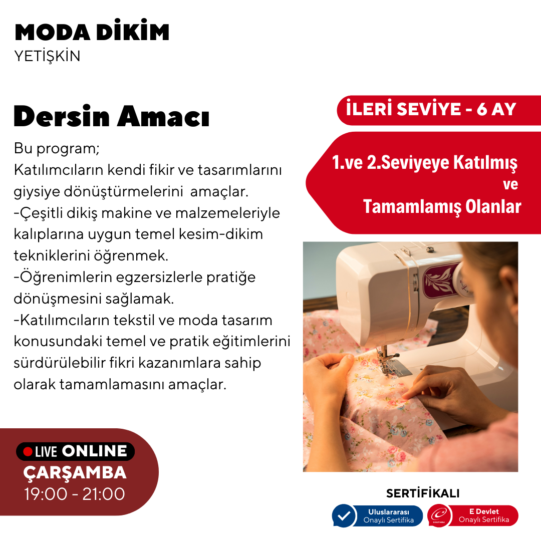 Fashion Sewing - (Advanced Level) - Online 