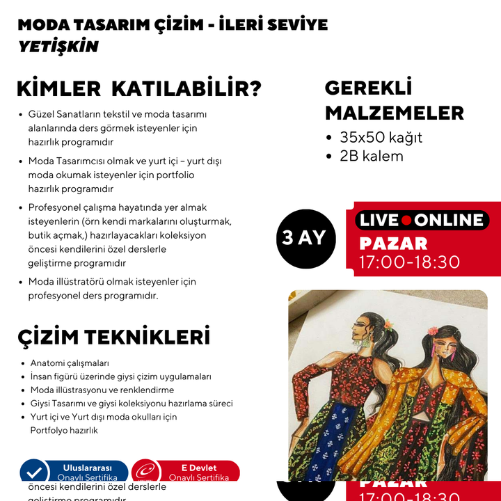 Fashion Design and Drawing Lessons (Adult) - Advanced Level - Online 