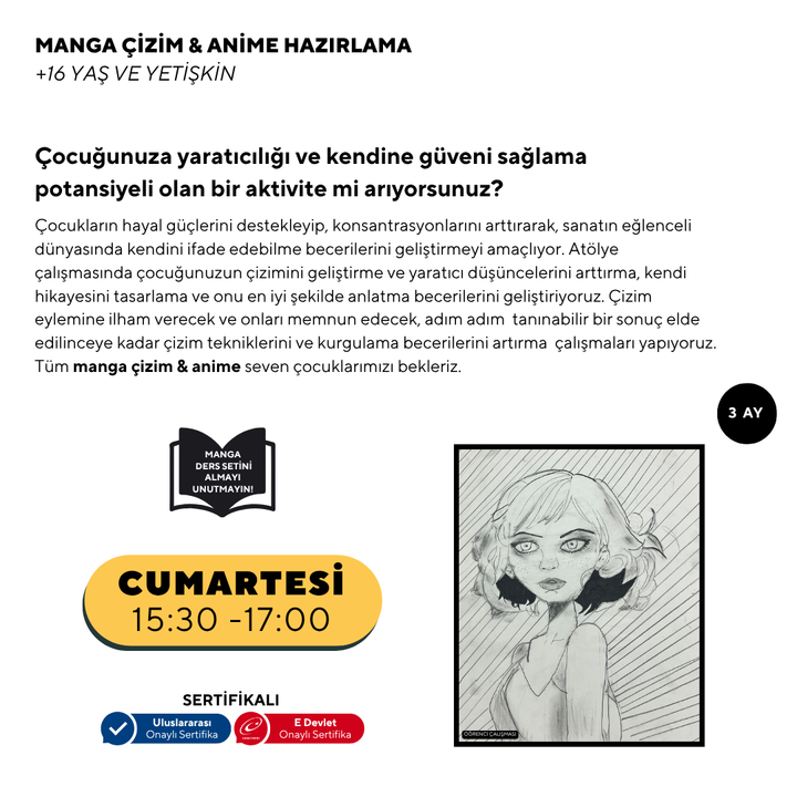 Manga Çizim Ve Anime Hazırlama -Yüz Yüze ( + 16 ve Yetişkin)