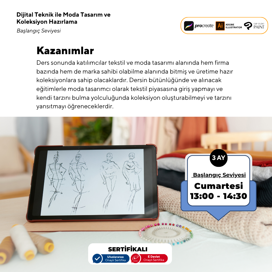 Beginner Level Fashion Design and Collection Preparation with Digital Techniques (Face to Face)
