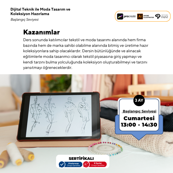 Beginner Level Fashion Design and Collection Preparation with Digital Techniques (Face to Face)