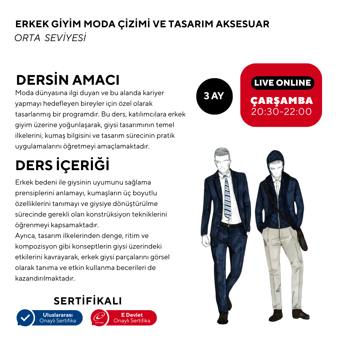 Erkek Giyim Moda Çizimi ve Tasarım Aksesuar -Orta Seviye