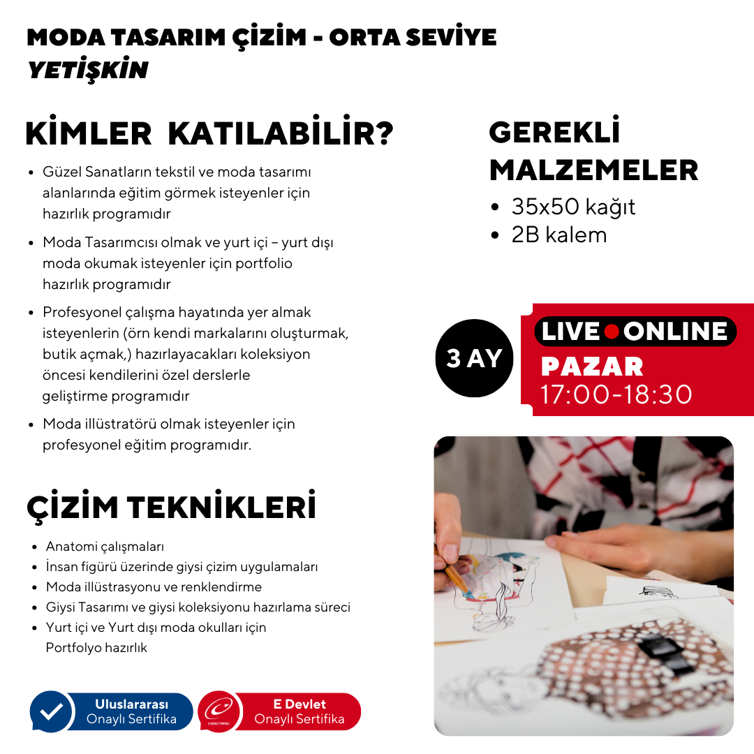 Fashion Design and Drawing Lessons (Adult) - Intermediate Level - Online