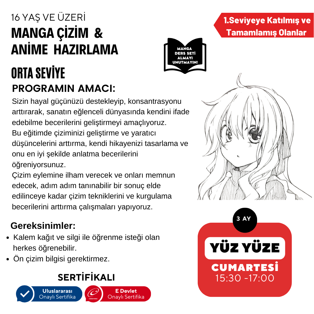 Manga Drawing and Anime Preparation (Intermediate Level) - Face to Face (+ 16 and Adult)