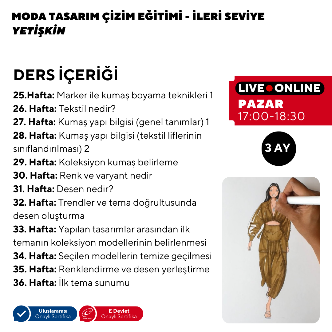 Fashion Design and Drawing Lessons (Adult) - Advanced Level - Online 