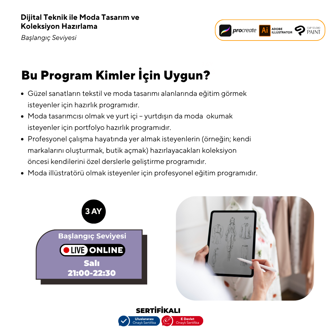 Fashion Design and Collection Preparation with Digital Technique Beginner Level (online)