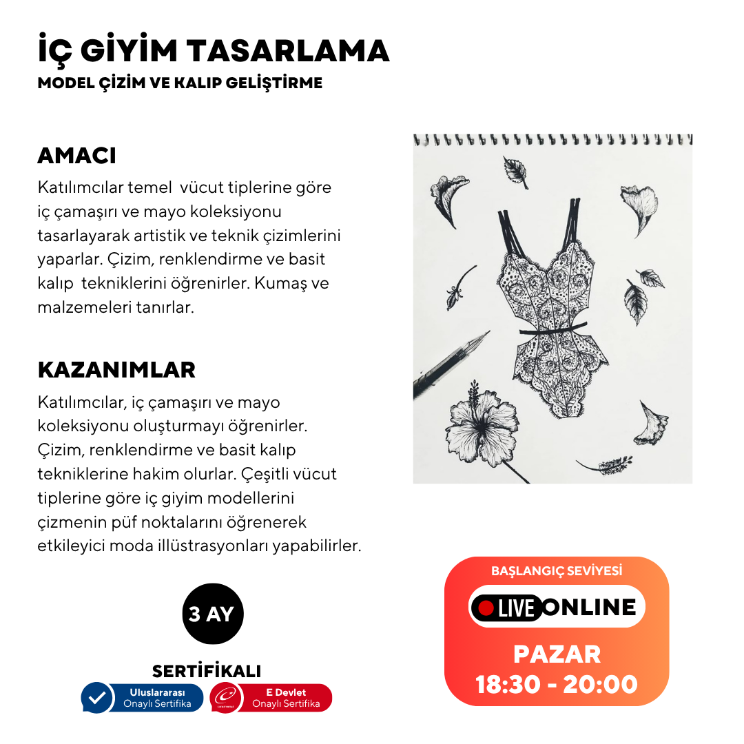 İç Giyim Tasarlama Model Çizim ve Kalıp Geliştirme -Başlangıç Seviyesi (Online)