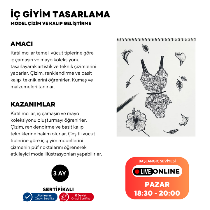 İç Giyim Tasarlama Model Çizim ve Kalıp Geliştirme -Başlangıç Seviyesi (Online)