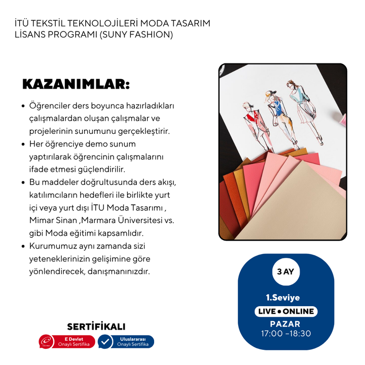 İTÜ Tekstil Teknolojileri ve Moda Tasarım Lisans Programı (Suny Fashion) Hazırlık Eğitimi -Online