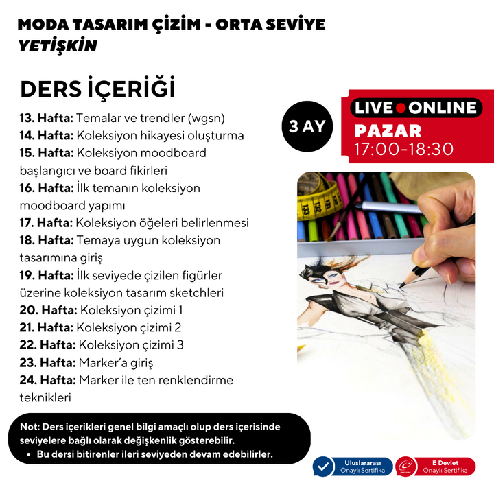 Fashion Design and Drawing Lessons (Adult) - Intermediate Level - Online