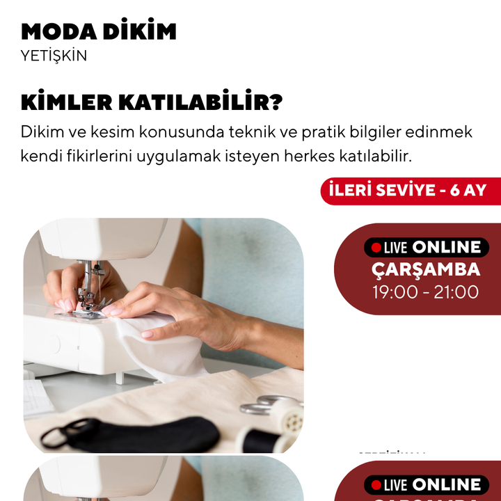 Fashion Sewing - (Advanced Level) - Online 