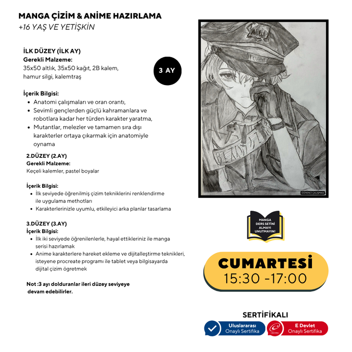 Manga Çizim Ve Anime Hazırlama -Yüz Yüze ( + 16 ve Yetişkin)