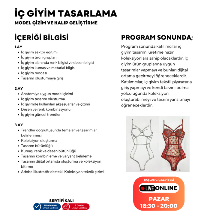İç Giyim Tasarlama Model Çizim ve Kalıp Geliştirme -Başlangıç Seviyesi (Online)