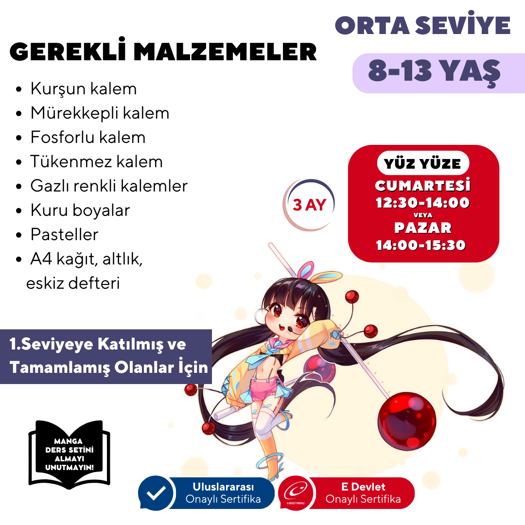 Kawaii Manga Çizim (8-13 Yaş)(Orta Seviye) - Yüz Yüze
