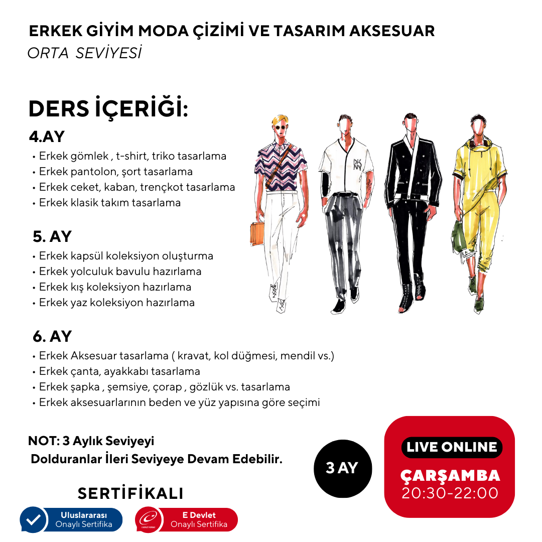 Erkek Giyim Moda Çizimi ve Tasarım Aksesuar -Orta Seviye