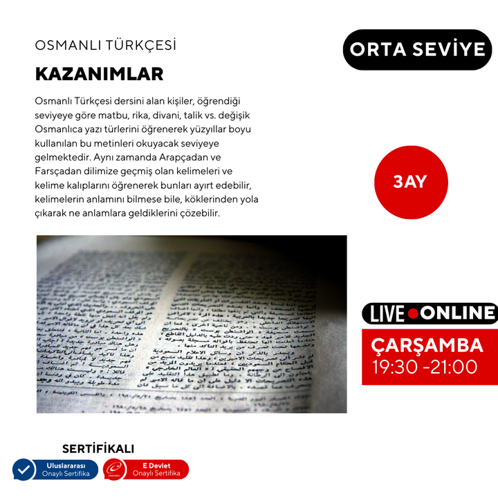 Ottoman Turkish (Online) Intermediate Level