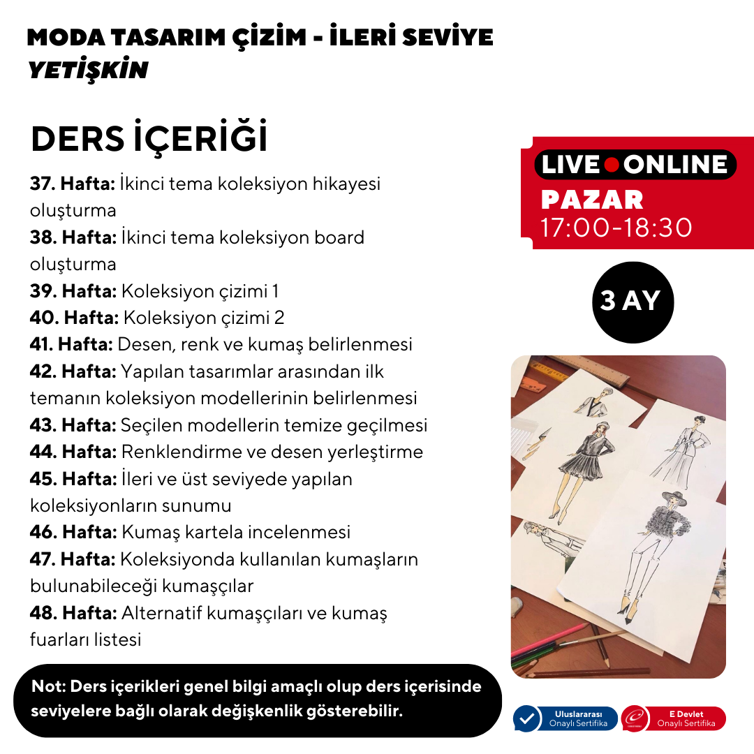 Fashion Design and Drawing Lessons (Adult) - Advanced Level - Online 