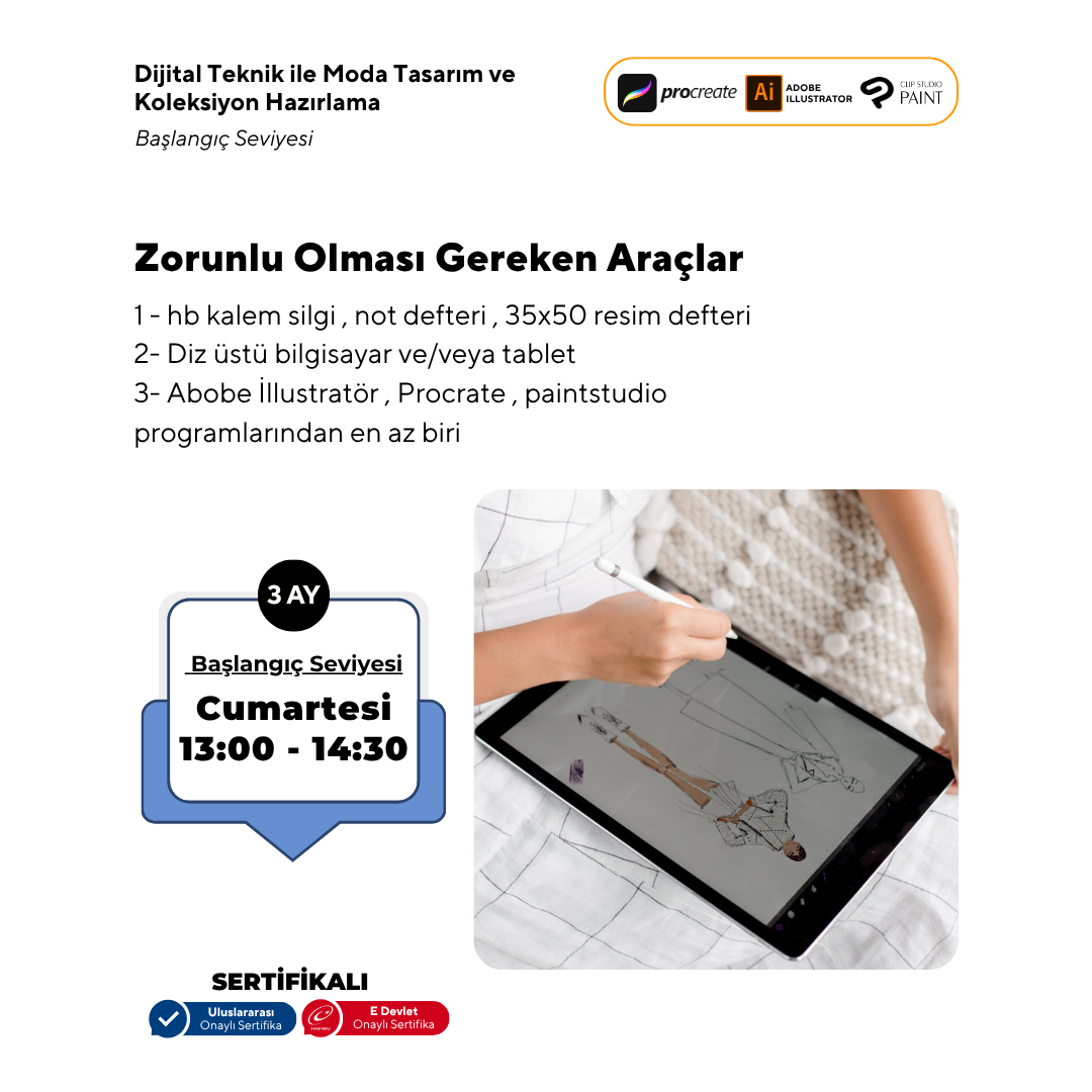 Beginner Level Fashion Design and Collection Preparation with Digital Techniques (Face to Face)