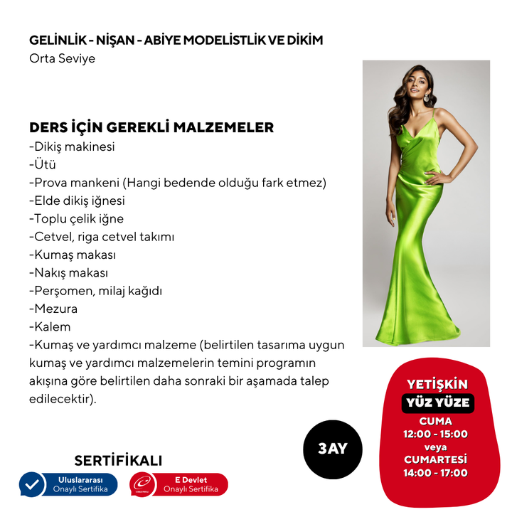 Gelinlik-Nişan-Abiye Elbise Modelistlik Ve Dikim  (Orta Seviyesi)