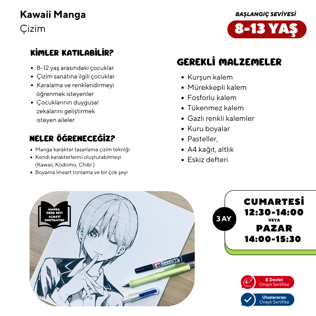 Kawaii Manga Çizim  (8-13 Yaş) - Yüz Yüze