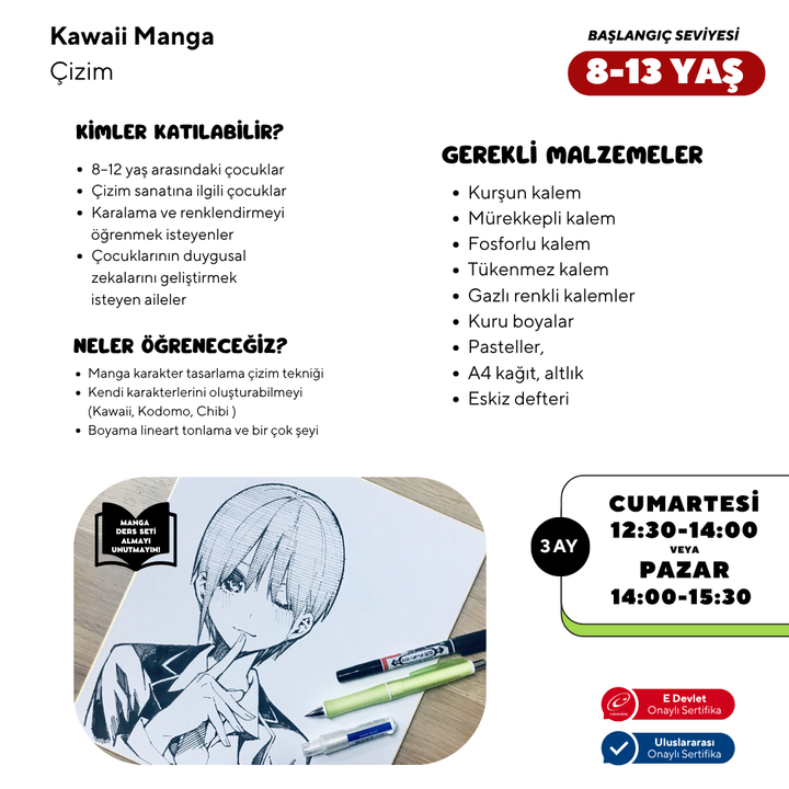 Kawaii Manga Çizim  (8-13 Yaş) - Yüz Yüze