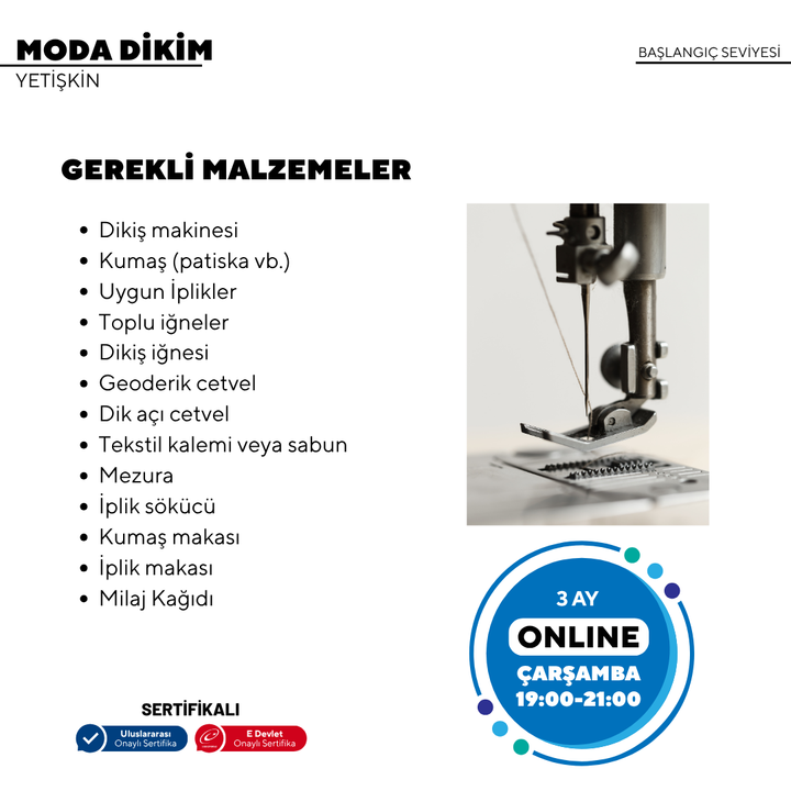 Fashion Sewing - (Beginner Level) - Online 