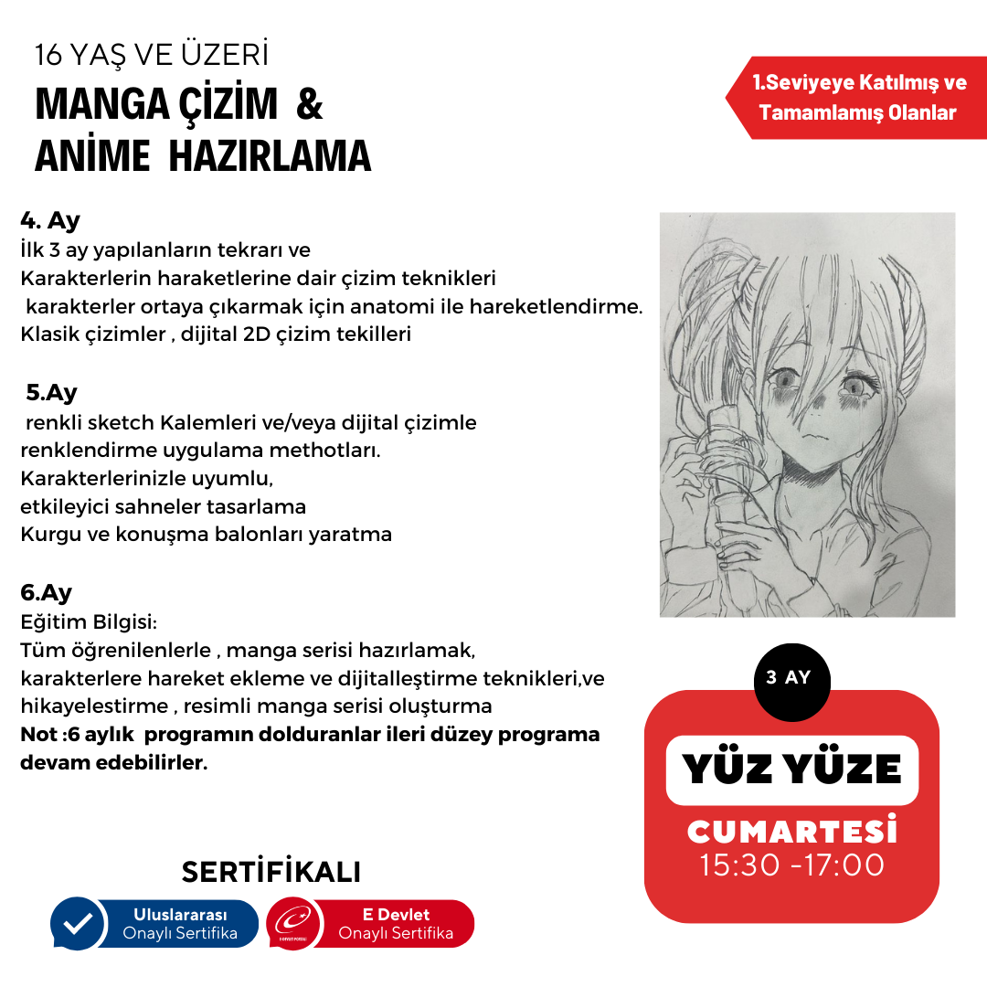 Manga Drawing and Anime Preparation (Intermediate Level) - Face to Face (+ 16 and Adult)