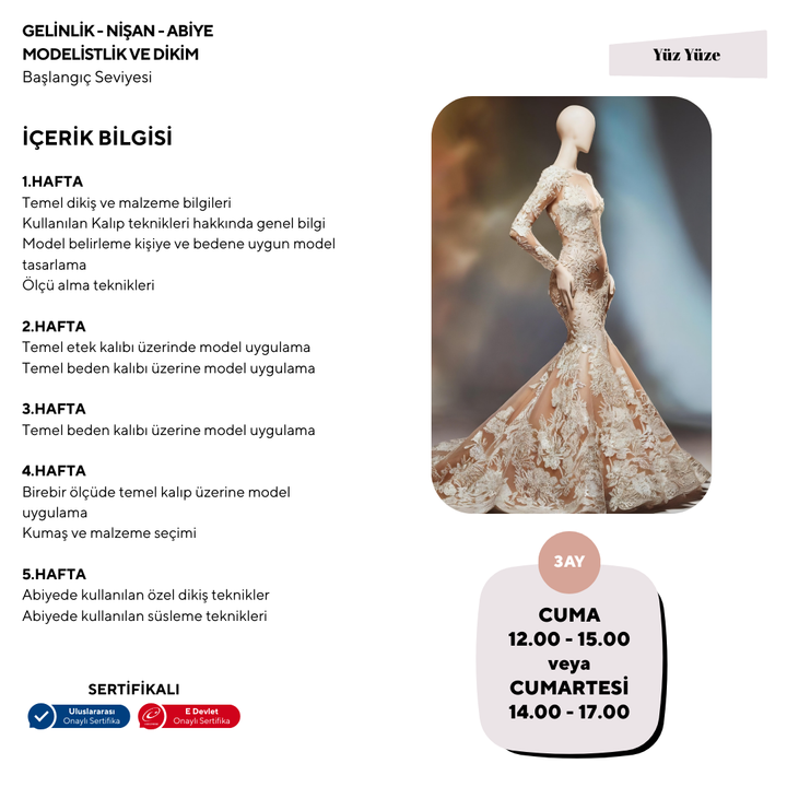 Gelinlik-Nişan-Abiye Modelistlik Ve Dikim  (Başlangıç Seviyesi)