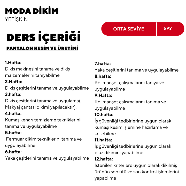 Fashion Sewing - (Intermediate Level) - Online 