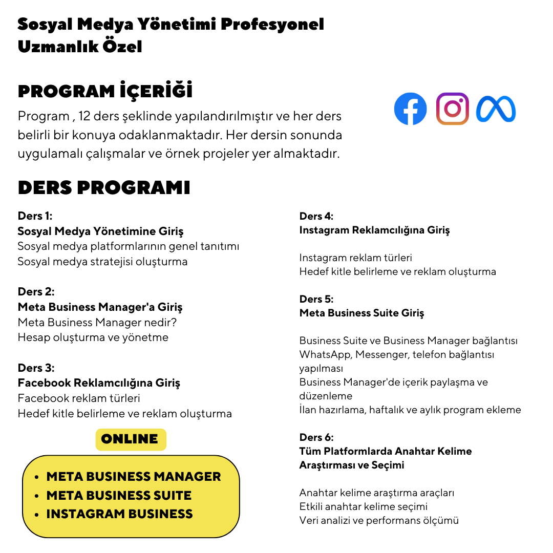 Sosyal Medya Yönetimi Profesyonel Uzmanlık Özel -Online Bire Bir