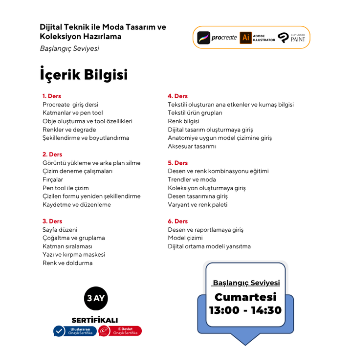 Beginner Level Fashion Design and Collection Preparation with Digital Techniques (Face to Face)