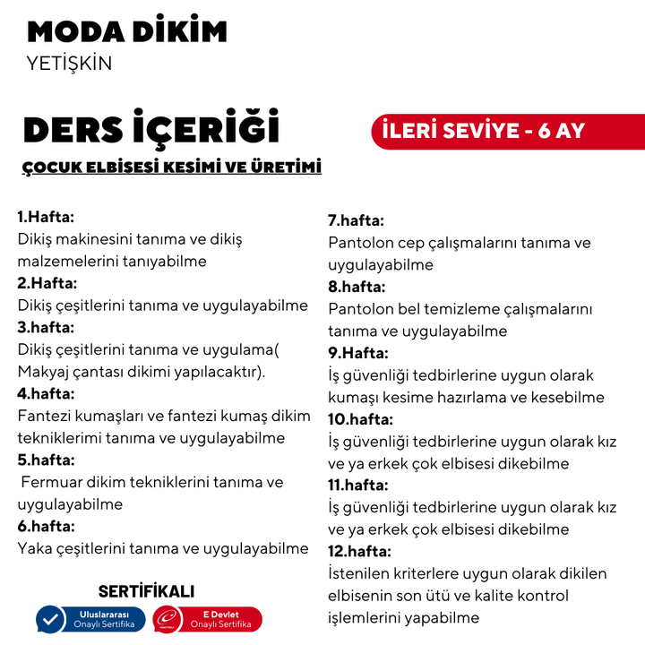 Fashion Sewing - (Advanced Level) - Online 