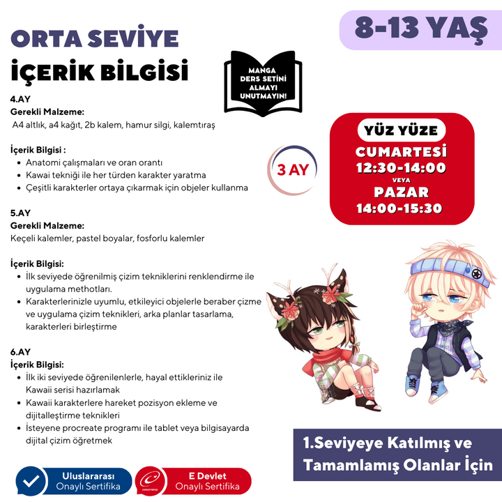 Kawaii Manga Çizim (8-13 Yaş)(Orta Seviye) - Yüz Yüze