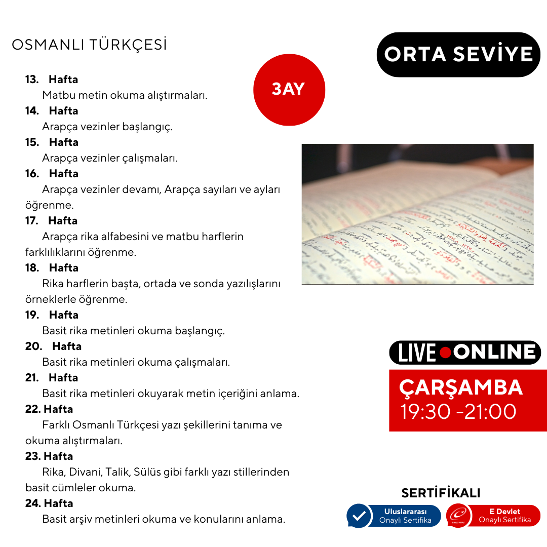 Ottoman Turkish (Online) Intermediate Level