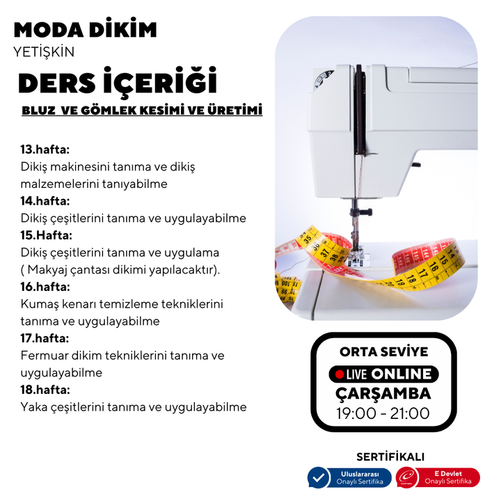 Fashion Sewing - (Intermediate Level) - Online 