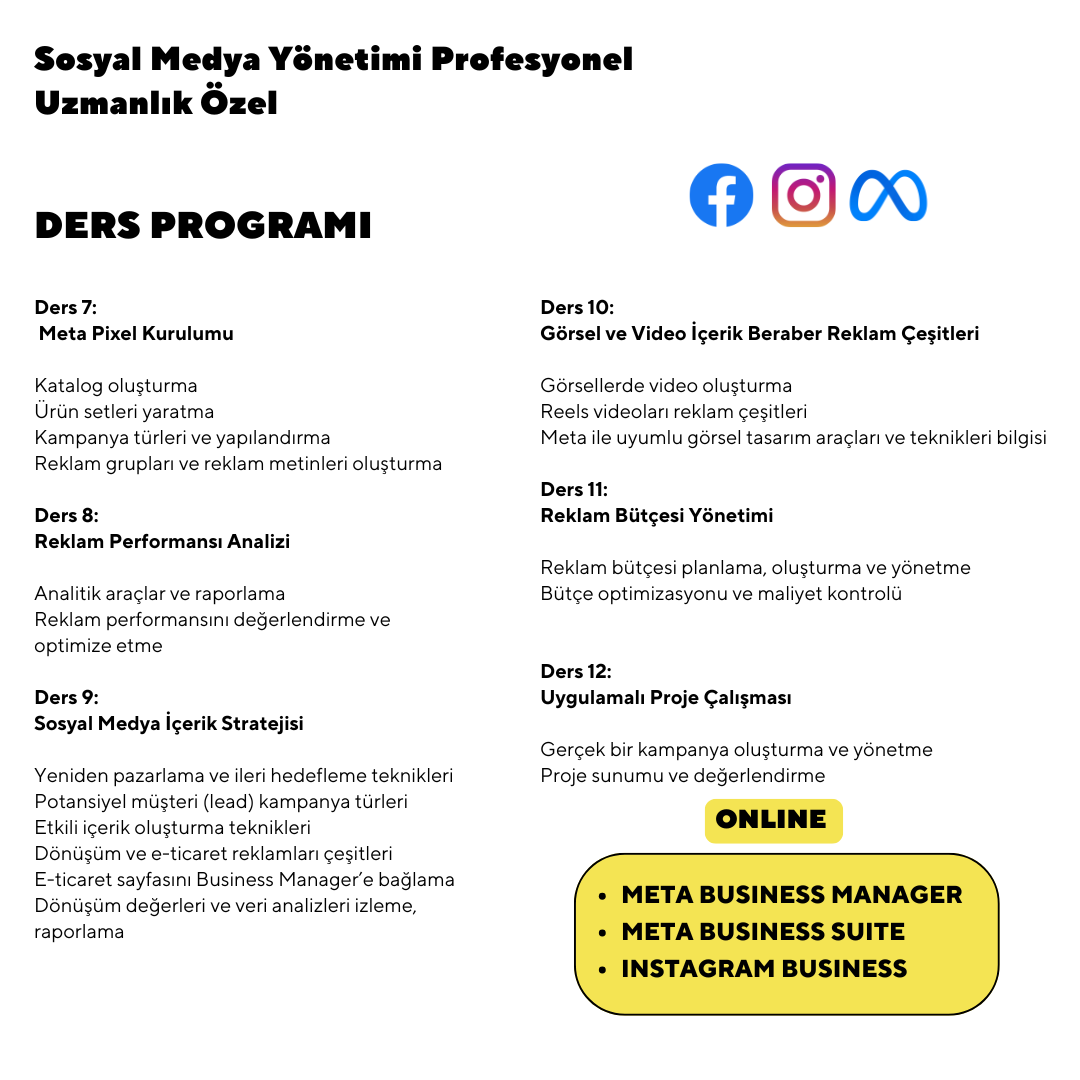 Sosyal Medya Yönetimi Profesyonel Uzmanlık Özel -Online Bire Bir