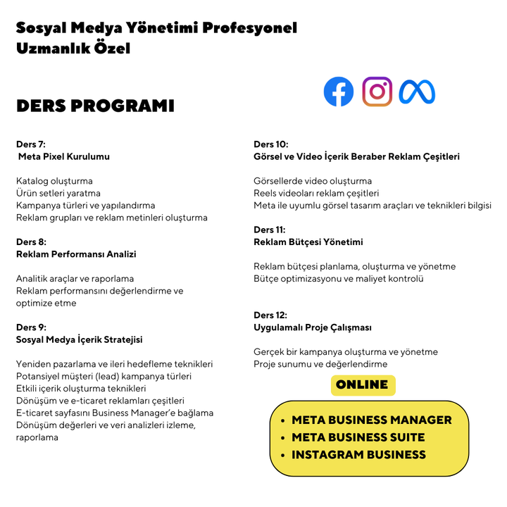 Sosyal Medya Yönetimi Profesyonel Uzmanlık Özel -Online Bire Bir