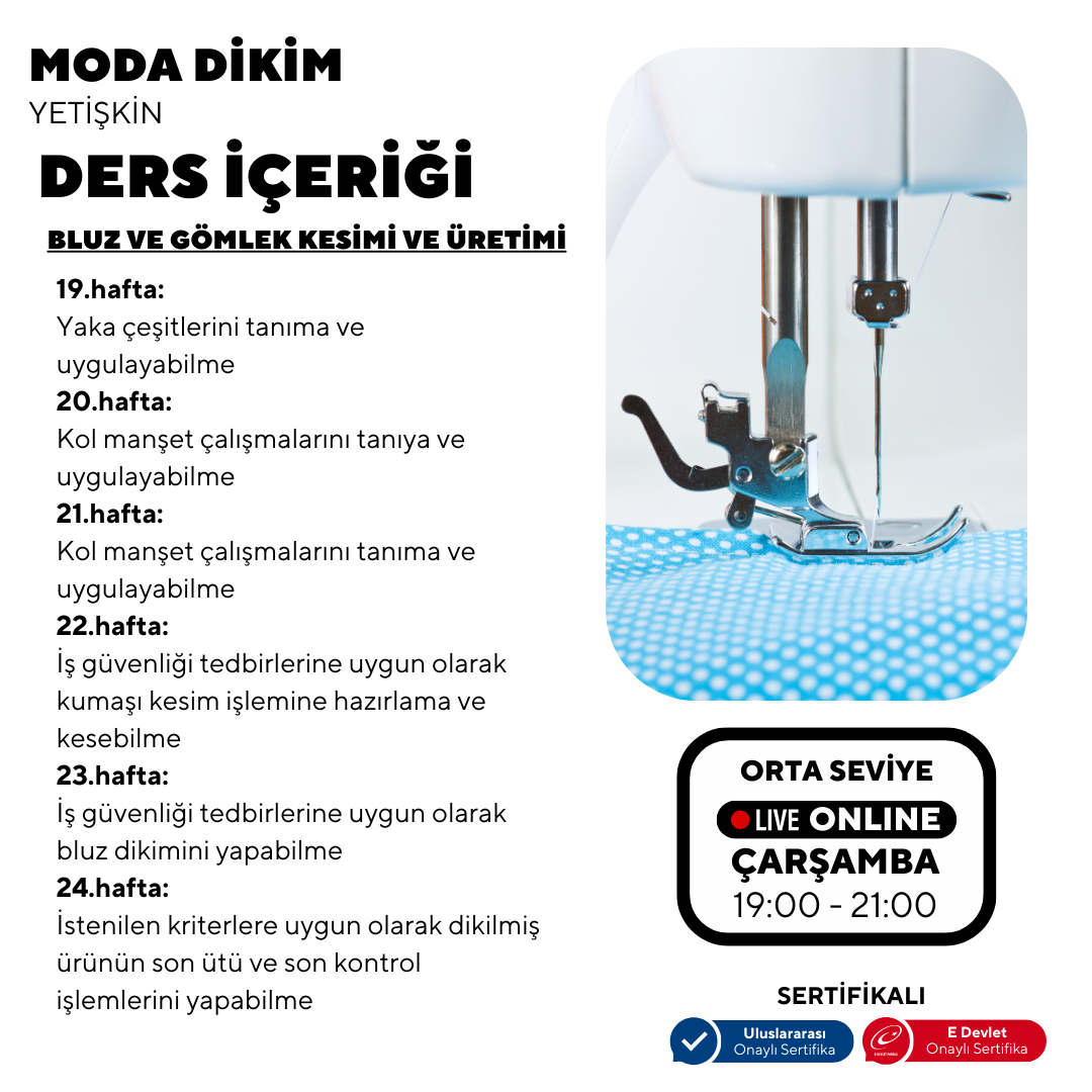 Fashion Sewing - (Intermediate Level) - Online 